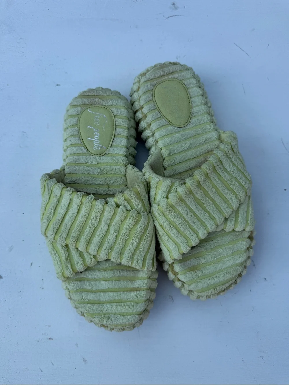 Free People Ribbed Plush Slide Sandals in Light Green